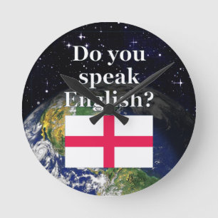 Relógio Redondo Você fala o inglês? em inglês. Bandeira & terra