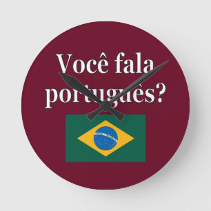 Relógio Redondo Você fala o português? no português. Bandeira
