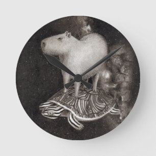 Relógio Redondo Vôo do Capybara e da tartaruga de água doce
