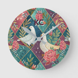 Relógio Redondo Vovas brancas elegantes, cor-de-rosa, planas e geo