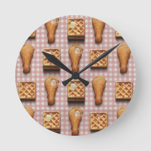 Relógio Redondo waffles de frango gingham