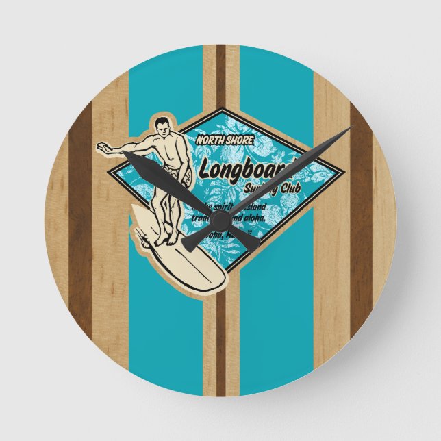 Relógio Redondo Waimea Surfboard Hawaiai Wall Clocks (Frente)