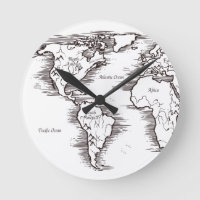 Wall Clock - B/W Mapa mundial EUA África Europa