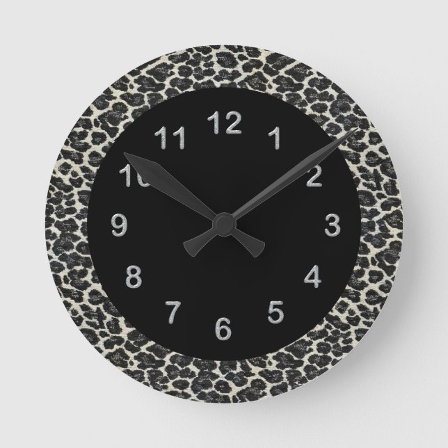 Relógio Redondo Wall Clock Black Leopardo Print Animal (Frente)