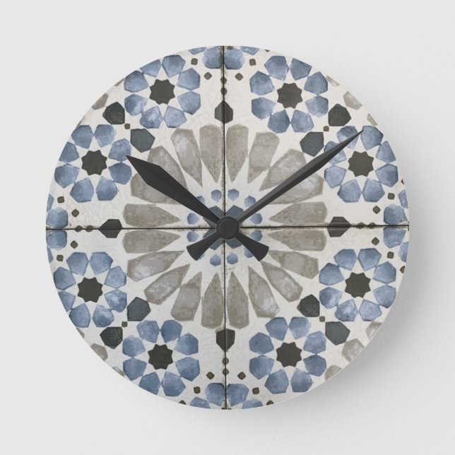 Relógio Redondo Wall Clock - Floral Designer Blue Grey Replica (Frente)