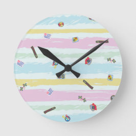 Relógio Redondo Wall Clock – Sports & Stripes Pastel Racing Design
