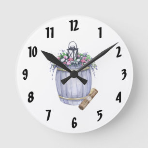Relógio Redondo Wall Clock Summer Country Wedtic Watercolo