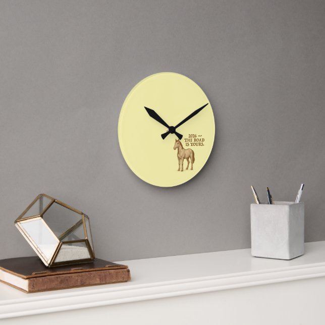 Relógio Redondo Wall Clock with motivational text and horse (Escritório)