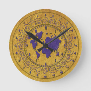 Relógio Redondo Wall Clock with Time Zones Gold Texture