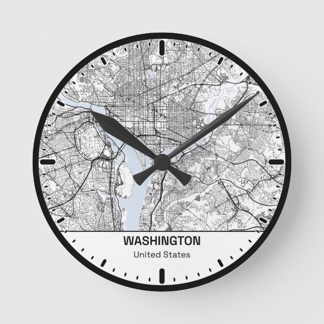Relógio Redondo Washington Clock City Line Art (Frente)