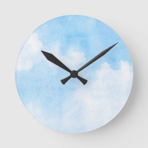 Relógio Redondo Watercolor clouds and sky background