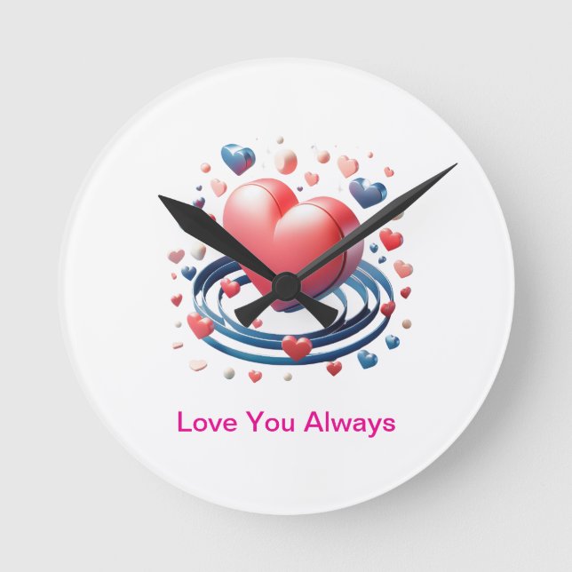 Relógio Redondo Watercolor Heart Wall Clock - Personali Exclusivo (Frente)