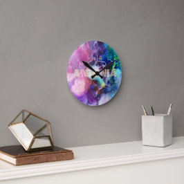 Relógio Redondo Watercolor Rainbow Whimsical Personalizable Name
