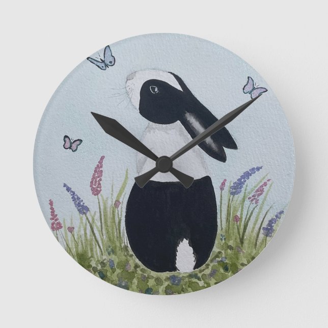 Relógio Redondo Watercolour Dutch Bunny Rabbit (Frente)