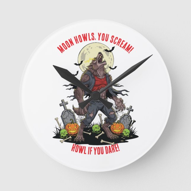 Relógio Redondo 🐺 Werewolf Halloween Wall Clock 🎃 (Frente)