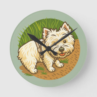 Relógio Redondo Westie Feliz na Trilha da Natureza