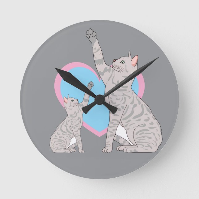 Relógio Redondo Whimsical Cats and Heart Design Round Clock (Frente)