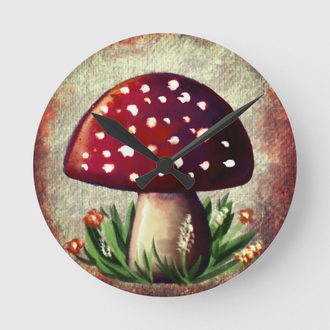 Relógio Redondo Whimsical Mushroom & Fungi Motif – Nature-Inspired (Frente)