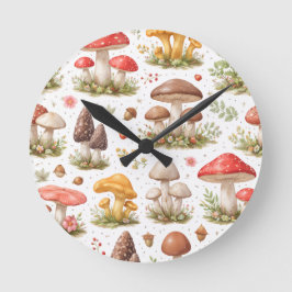 Relógio Redondo Whimsical Mushroom Pattern – Vintage Botanical
