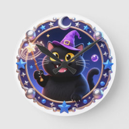 Relógio Redondo Whimsical Wizard Cat Magical Portrait Art Print