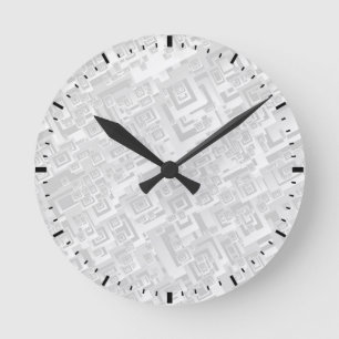 Relógio Redondo White and Gray Retro Square Pattern on Wall Clock