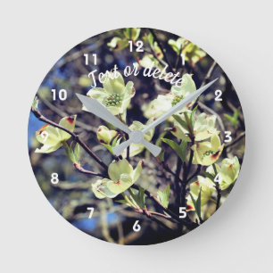 Relógio Redondo White Dogwood Flower Blossoms Personalized