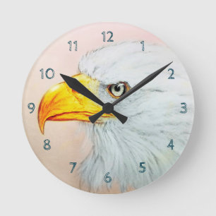 Relógio Redondo White Eagle Round Clock, Bird Realistic Sketch