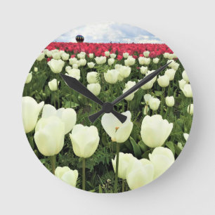 Relógio Redondo White & Pink Tulip Field, Oregon