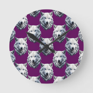 Relógio Redondo White Wolf Head Pattern Design Purple 