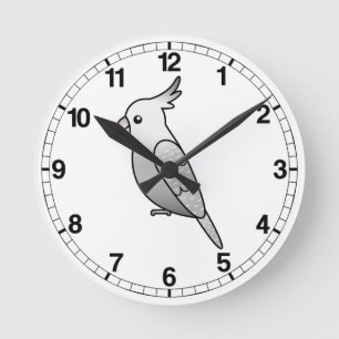 Relógio Redondo Whiteface Pearl Cartoon Cockatiel Parrot Bird