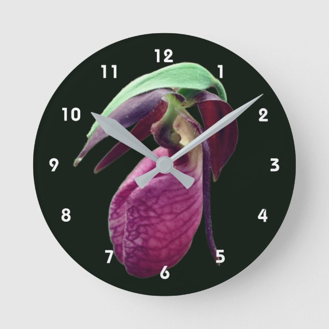 Relógio Redondo Wild Pink Lady Slipper Flower  (Frente)