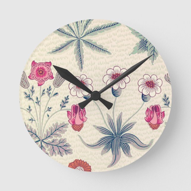 Relógio Redondo William Morris Daisy Padrão Floral Vermelho Laranj (Frente)