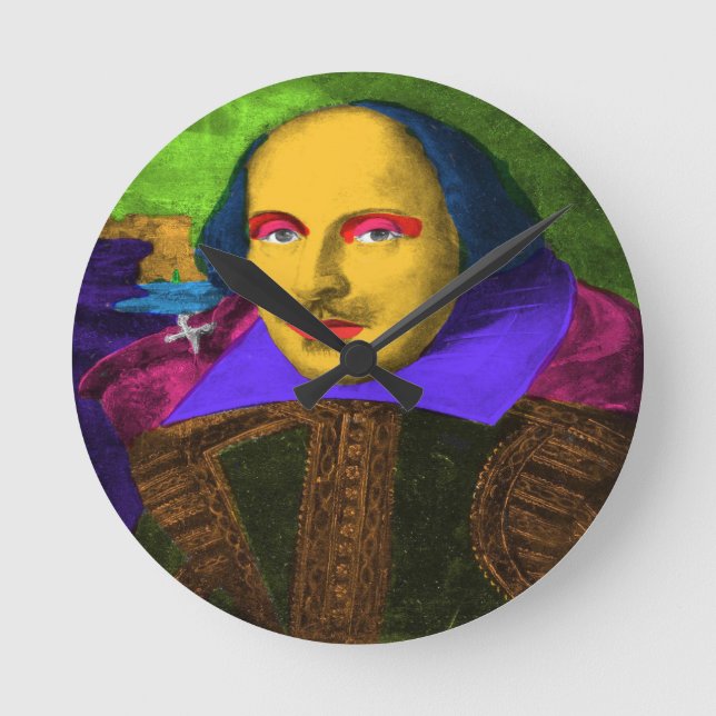 Relógio Redondo William Shakespeare Pop Art (Frente)