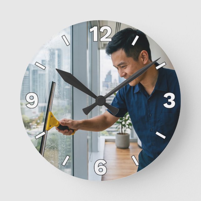 Relógio Redondo Window Cleaner Office Decor (Frente)
