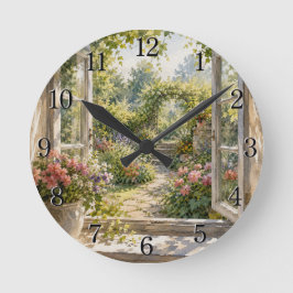 Relógio Redondo Window & Garden Wall Clock — Charming Nature Desig