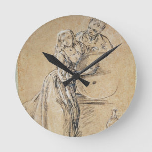 Relógio Redondo Wine-pourer with a Young Man (chalk) card