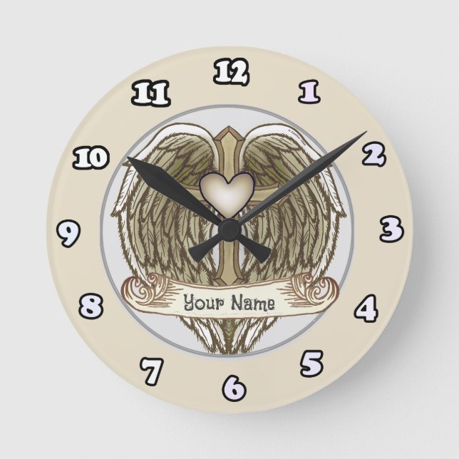Relógio Redondo Wings Cross Heart clock (Frente)