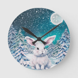 Relógio Redondo Winter Bunny in Snow Wall Clock