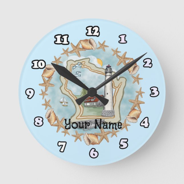 Relógio Redondo Wisconsin Shells Lighthouse (Frente)