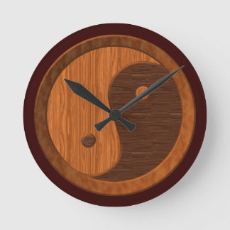 Relógio Redondo Wood Grain Yin Yang Novelty Wall Clock