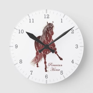 Relógio Redondo Woodcut peruano do cavalo