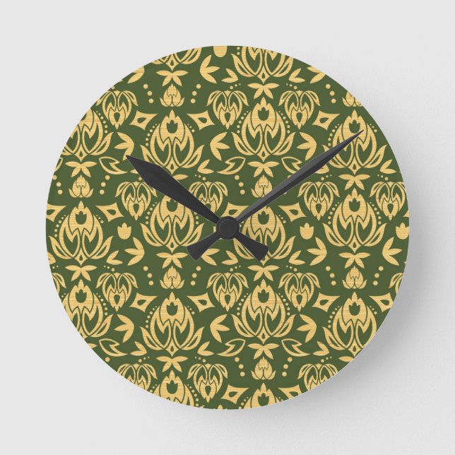 Relógio Redondo Wooden floral damask pattern background (Frente)