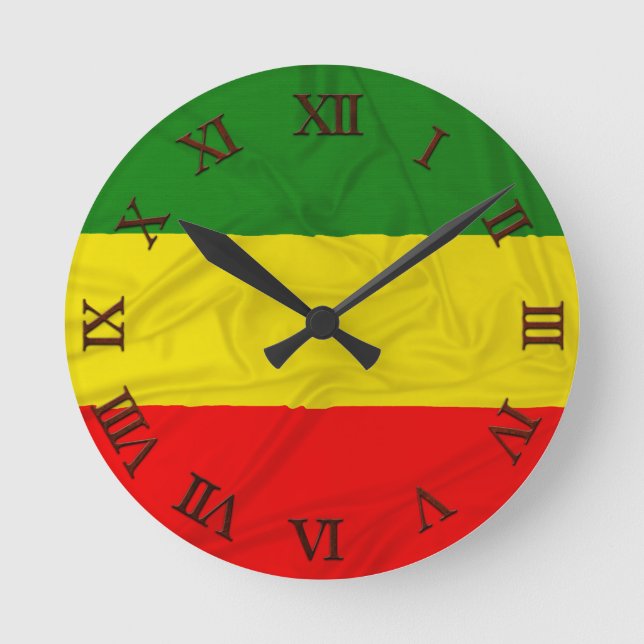 Relógio Redondo Wrinkled Rastafarian Flag (Frente)