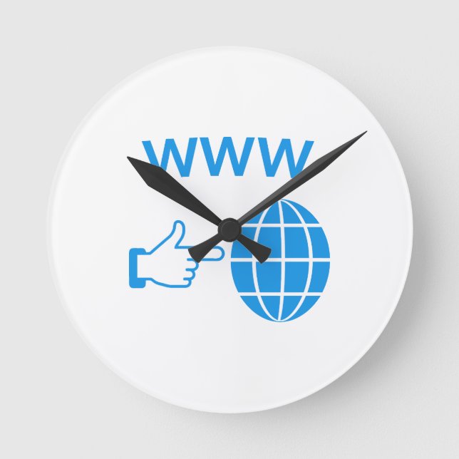 Relógio Redondo WWW World Wide Web Globe Icon with Hand Pointer (Frente)