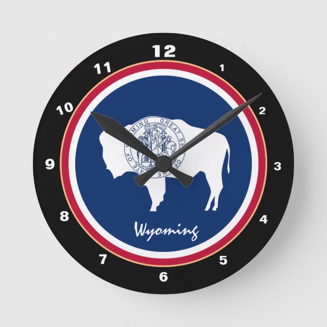 Relógio Redondo Wyoming Flag & Wyoming fashion /design USA clock (Frente)