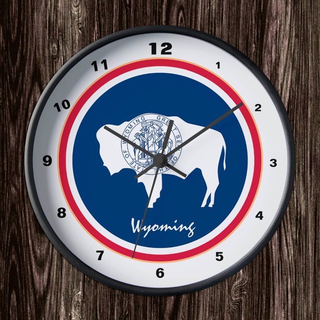 Relógio Redondo Wyoming Flag & Wyoming fashion /design USA clock (Criador carregado)