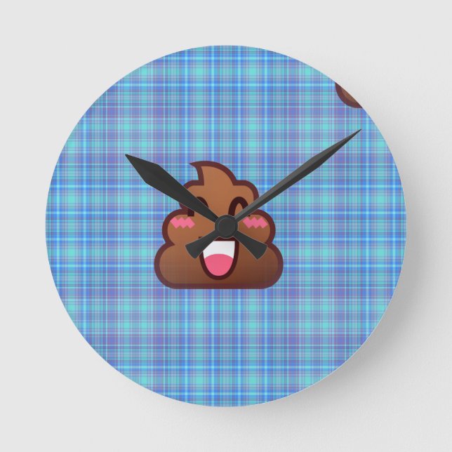 Relógio Redondo xadrez poop emoji (Frente)