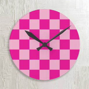 Relógio Redondo Xadrez Rosa e Fuchsia