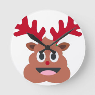 Relógio Redondo xmas reindeer poo emoji