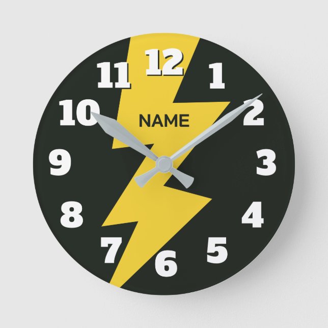Relógio Redondo Yellow lighting bolt flash personalized (Frente)